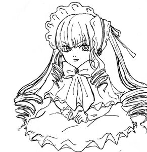 Rating: Safe Score: 0 Tags: 1girl dress drill_hair frills greyscale image long_hair long_sleeves looking_at_viewer monochrome ribbon shinku simple_background solo twin_drills upper_body very_long_hair white_background User: admin