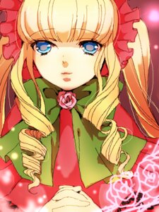 Rating: Safe Score: 0 Tags: 1girl bangs blonde_hair blue_eyes bow bowtie drill_hair flower image long_hair looking_at_viewer pink_flower pink_rose rose shinku sidelocks solo upper_body User: admin