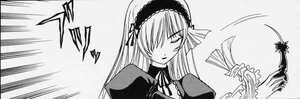 Rating: Safe Score: 0 Tags: 1girl dress flower frills greyscale hairband image long_hair long_sleeves monochrome ribbon simple_background solo suigintou upper_body wings User: admin