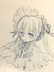 Rating: Safe Score: 0 Tags: 1girl bangs bell bow eyebrows_visible_through_hair flower hair_between_eyes hair_ornament image jingle_bell long_hair long_sleeves looking_at_viewer monochrome shinku simple_background solo traditional_media User: admin