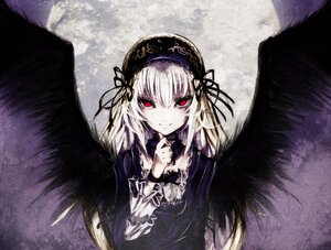 Rating: Safe Score: 0 Tags: 1girl black_wings dress feathered_wings flower frills full_moon hairband image long_hair long_sleeves looking_at_viewer moon red_eyes rose smile solo suigintou wings User: admin