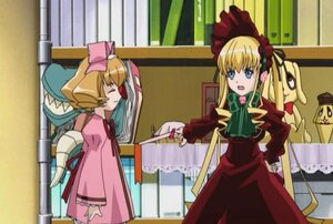 Rating: Safe Score: 0 Tags: 2girls blonde_hair blue_eyes bonnet bow dress hat hinaichigo image indoors long_hair long_sleeves multiple_girls pair pink_bow red_dress shinku twintails User: admin