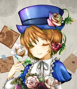 Rating: Safe Score: 0 Tags: 1girl blue_headwear blue_rose brown_hair closed_eyes flower hat image pink_rose red_flower red_rose ribbon rose short_hair smile solo souseiseki white_rose User: admin