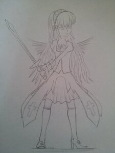 Rating: Safe Score: 0 Tags: 1girl akuma_homura bare_shoulders bow dress elbow_gloves feathered_wings flower full_body gloves greyscale holding_weapon image long_hair monochrome simple_background solo standing suigintou thighhighs traditional_media weapon wings User: admin