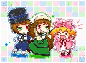 Rating: Safe Score: 0 Tags: 3girls :d >_< argyle_background blonde_hair bow brown_hair checkered_background chibi closed_eyes dress green_dress green_eyes hat heterochromia image long_hair long_sleeves looking_at_viewer multiple multiple_girls open_mouth pink_bow red_eyes ribbon short_hair siblings sisters smile souseiseki suiseiseki tagme top_hat twins User: admin