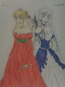 Rating: Safe Score: 0 Tags: 2girls bare_shoulders blonde_hair breasts choker cleavage dress flower gown image long_hair multiple_girls pair rose shinku strapless strapless_dress suigintou traditional_media User: admin