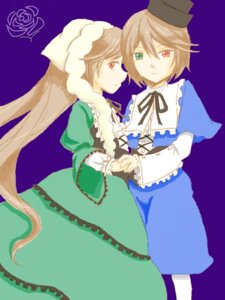 Rating: Safe Score: 0 Tags: 2girls blue_dress brown_hair dress frills green_dress green_eyes hat heterochromia holding_hands image long_hair long_sleeves multiple_girls pair purple_background red_eyes rose short_hair siblings simple_background sisters souseiseki suiseiseki top_hat twins very_long_hair User: admin