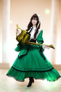 Rating: Safe Score: 0 Tags: 1girl boots brown_hair dress full_body green_dress green_eyes long_hair long_sleeves looking_at_viewer solo standing suiseiseki User: admin