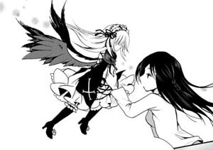 Rating: Safe Score: 0 Tags: 2girls black_wings boots dress flower greyscale hairband high_heel_boots high_heels image kakizaki_megu lolita_hairband long_hair long_sleeves looking_at_another monochrome multiple_girls simple_background solo suigintou very_long_hair white_background wings User: admin