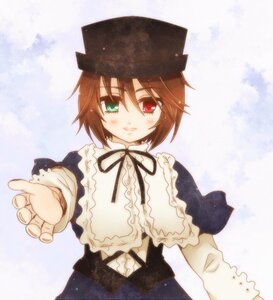 Rating: Safe Score: 0 Tags: 1girl black_headwear blush brown_hair dress frills green_eyes hat heterochromia image long_sleeves looking_at_viewer outstretched_arm red_eyes ribbon short_hair smile solo souseiseki suiseiseki upper_body User: admin