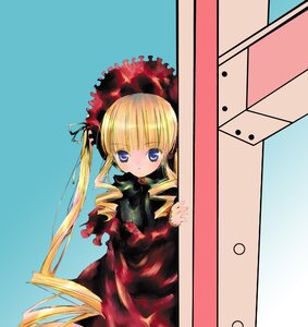 Rating: Safe Score: 0 Tags: 1girl blonde_hair blue_eyes blush bonnet dress drill_hair image long_hair long_sleeves looking_at_viewer red_dress shinku simple_background solo standing twin_drills twintails User: admin