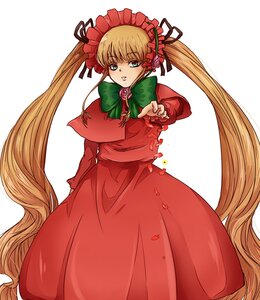 Rating: Safe Score: 0 Tags: 1girl absurdly_long_hair blonde_hair blue_eyes bonnet bow bowtie capelet dress flower green_bow image long_hair long_sleeves looking_at_viewer red_dress rose shinku simple_background solo twintails very_long_hair white_background User: admin