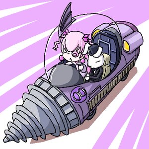 Rating: Safe Score: 0 Tags: 1girl barasuishou dress image motor_vehicle one_eye_closed pink_eyes pink_hair solo striped User: admin