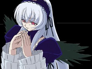 Rating: Safe Score: 0 Tags: 1girl artist_request auto_tagged black_ribbon black_wings dress feathered_wings frilled_sleeves frills hairband image juliet_sleeves long_hair long_sleeves looking_at_viewer own_hands_together pink_eyes puffy_sleeves red_eyes ribbon rozen_maiden silver_hair simple_background solo suigintou upper_body wings User: admin