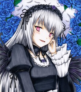 Rating: Safe Score: 0 Tags: 1girl black_flower black_ribbon black_rose blue_flower blue_rose dress flower gothic_lolita hairband image lolita_fashion long_hair long_sleeves looking_at_viewer open_mouth pink_eyes purple_flower purple_rose red_flower red_rose ribbon rose rose_petals silver_hair smile solo suigintou traditional_media wings User: admin