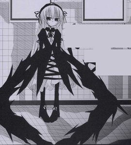 Rating: Safe Score: 0 Tags: 1girl building checkered checkered_background checkered_floor closed_mouth dress full_body hair_ribbon hairband image indoors long_hair long_sleeves looking_at_viewer monochrome ribbon solo standing suigintou tile_floor tiles very_long_hair wings User: admin