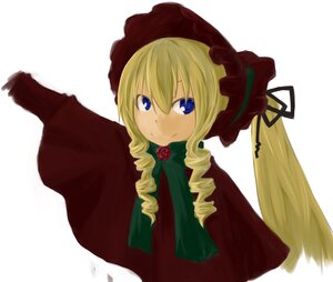 Rating: Safe Score: 0 Tags: 1girl blonde_hair blue_eyes bonnet capelet dress drill_hair flower image long_hair long_sleeves looking_at_viewer pink_rose red_capelet red_dress rose shinku simple_background smile solo twintails upper_body white_background User: admin