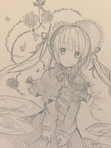 Rating: Safe Score: 0 Tags: 1girl bow dress eyebrows_visible_through_hair frills image lolita_fashion long_hair looking_at_viewer monochrome shinku solo traditional_media twintails very_long_hair User: admin