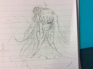 Rating: Safe Score: 0 Tags: 1girl dress flower hair_flower hair_ornament hand_on_own_face hands_on_own_face image kirakishou long_hair looking_at_viewer monochrome sketch smile solo traditional_media User: admin