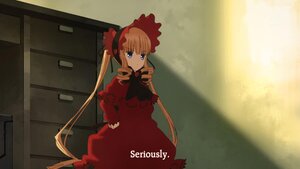 Rating: Safe Score: 0 Tags: 1girl blonde_hair blue_eyes bonnet bow bowtie dress flower image long_hair long_sleeves looking_at_viewer red_dress ribbon shinku solo twintails very_long_hair User: admin