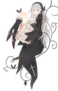 Rating: Safe Score: 0 Tags: 1girl bug butterfly demon_tail dress frills hairband image insect kneehighs long_hair purple_eyes sitting solo suigintou white_hair wings User: admin
