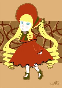 Rating: Safe Score: 0 Tags: 1girl blonde_hair blue_eyes bonnet bow bowtie dress flower full_body green_bow image long_hair long_sleeves looking_at_viewer red_dress rose shinku solo standing twintails very_long_hair User: admin