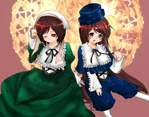 Rating: Safe Score: 0 Tags: 2girls blue_dress brown_hair dress green_dress hat head_scarf heterochromia image long_sleeves multiple_girls one_eye_closed pair red_eyes short_hair siblings sisters smile souseiseki suiseiseki twins User: admin