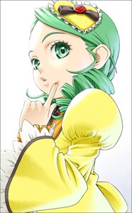 Rating: Safe Score: 0 Tags: 1girl commentary_request dress drill_hair finger_to_mouth flower frills from_side green_eyes green_hair hair_ornament hat heart ichikawa_masahiro image index_finger_raised juliet_sleeves kanaria long_sleeves looking_at_viewer mini_hat mini_top_hat puffy_sleeves rose rozen_maiden simple_background solo striped striped_background top_hat upper_body vertical_stripes User: admin
