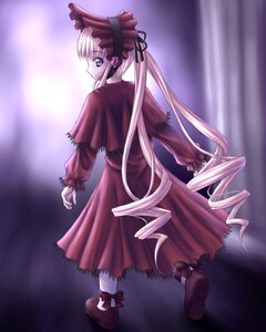 Rating: Safe Score: 0 Tags: 1girl blonde_hair blue_eyes bonnet bow capelet dress drill_hair image lolita_fashion long_hair long_sleeves looking_back shinku solo standing twintails very_long_hair User: admin