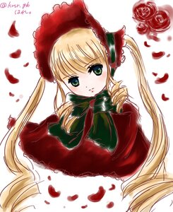 Rating: Safe Score: 0 Tags: 1girl blonde_hair bonnet bow capelet dress drill_hair flower green_eyes image long_hair long_sleeves looking_at_viewer petals red_flower red_rose rose rose_petals shinku solo twintails User: admin