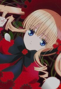 Rating: Safe Score: 0 Tags: 1girl bangs blonde_hair blue_eyes bow bowtie dress drill_hair flower image long_hair looking_at_viewer red_flower rose shinku solo twin_drills User: admin