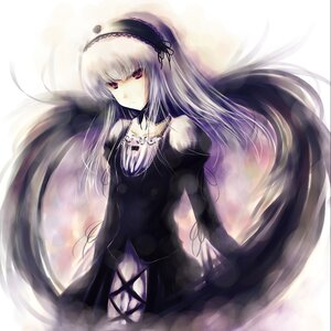 Rating: Safe Score: 0 Tags: 1girl abudala black_dress black_wings commentary_request detached_collar dress flower frills hairband highres image long_hair long_sleeves looking_at_viewer pink_eyes puffy_sleeves rose rozen_maiden silver_hair solo suigintou very_long_hair white_hair wings User: admin
