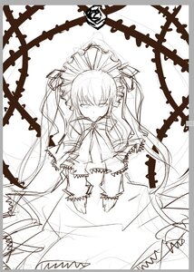 Rating: Safe Score: 0 Tags: 1girl dress frills image long_hair long_sleeves looking_at_viewer monochrome ribbon shinku solo twintails very_long_hair User: admin