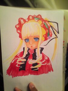 Rating: Safe Score: 0 Tags: 1girl bangs blonde_hair blue_eyes bonnet bow dress drill_hair flower image long_hair looking_at_viewer marker_(medium) photo pink_flower pink_rose red_dress ringlets rose shinku sidelocks solo traditional_media twin_drills User: admin