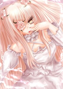 Rating: Safe Score: 0 Tags: 1girl bare_shoulders blonde_hair dress eyepatch flower image kirakishou long_hair pink_hair pink_rose rose solo tongue tongue_out white_flower white_rose yellow_eyes User: admin