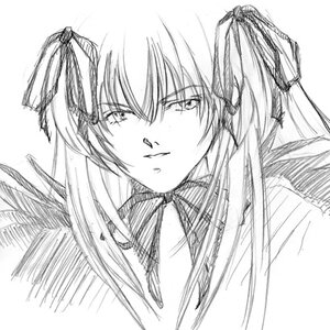 Rating: Safe Score: 0 Tags: 1girl eyebrows_visible_through_hair greyscale hair_between_eyes hair_ribbon image long_hair looking_at_viewer monochrome ribbon simple_background sketch solo suigintou upper_body white_background User: admin