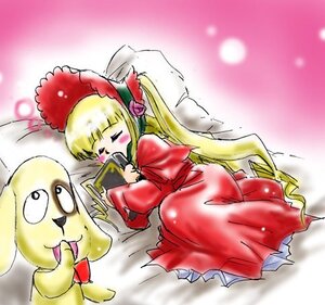 Rating: Safe Score: 0 Tags: 1girl blonde_hair blush bonnet closed_eyes dress image long_hair long_sleeves rose shinku sleeping solo twintails very_long_hair User: admin