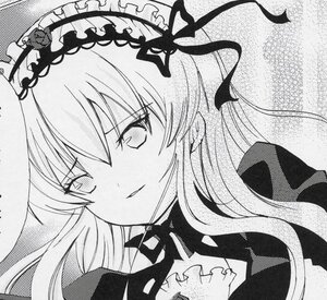 Rating: Safe Score: 0 Tags: 1girl bangs dress eyebrows_visible_through_hair frilled_hairband frills greyscale hairband image long_hair monochrome ribbon solo suigintou wings User: admin