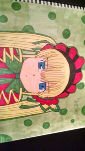 Rating: Safe Score: 0 Tags: 1girl :< blonde_hair blue_eyes bonnet bow bowtie dress drill_hair flower frown image long_hair looking_at_viewer parody shinku solo User: admin