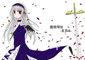 Rating: Safe Score: 0 Tags: 1girl dress flower frills hairband image long_hair long_sleeves petals red_eyes rose_petals silver_hair simple_background solo suigintou white_background User: admin