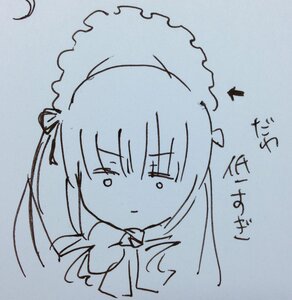 Rating: Safe Score: 0 Tags: 1girl bangs blue_theme closed_mouth dress eyebrows_visible_through_hair hair_between_eyes hair_ribbon image long_hair monochrome shinku solo traditional_media upper_body User: admin