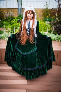 Rating: Safe Score: 0 Tags: 1girl brown_hair closed_eyes curtsey dress facing_viewer long_hair outdoors skirt_hold smile solo suiseiseki User: admin