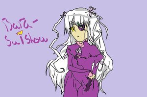 Rating: Safe Score: 0 Tags: 1girl barasuishou dress eyepatch flower image long_hair long_sleeves looking_at_viewer purple_background simple_background solo very_long_hair yellow_eyes User: admin