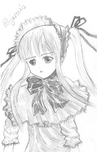 Rating: Safe Score: 0 Tags: 1girl bow bowtie greyscale image long_hair long_sleeves looking_at_viewer monochrome ribbon shinku simple_background solo upper_body white_background User: admin