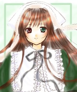 Rating: Safe Score: 0 Tags: 1girl bangs blurry blush brown_hair dress frills green_background green_dress green_eyes head_scarf heterochromia image long_hair long_sleeves looking_at_viewer red_eyes smile solo suiseiseki upper_body User: admin