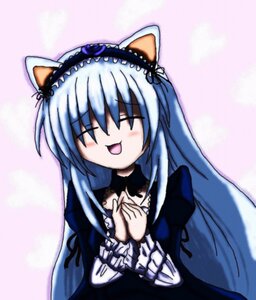Rating: Safe Score: 0 Tags: 1girl :d animal_ears blush cat_ears dress frills hairband hands_clasped image long_hair long_sleeves open_mouth own_hands_together silver_hair smile solo suigintou upper_body User: admin