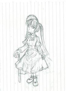 Rating: Safe Score: 0 Tags: 1girl dress full_body image long_hair long_sleeves looking_at_viewer monochrome shinku sketch solo standing very_long_hair User: admin