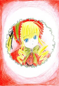 Rating: Safe Score: 0 Tags: 1girl bangs blonde_hair blue_eyes bonnet bow dress image long_hair looking_at_viewer shinku solo User: admin