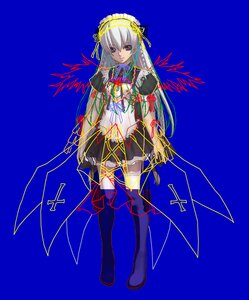 Rating: Safe Score: 0 Tags: 1girl blue_background boots full_body hairband image long_hair looking_at_viewer silver_hair solo standing suigintou thigh_boots thighhighs User: admin