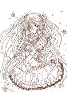 Rating: Safe Score: 0 Tags: 1girl dress eighth_note eyepatch flower frills hair_flower hair_ornament hatsune_miku image kirakishou lineart long_hair monochrome musical_note petals rose solo striped twintails very_long_hair User: admin